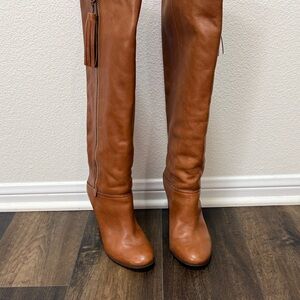 Coach Tall Over-the-Knee Leather Boots in Cognac Brown